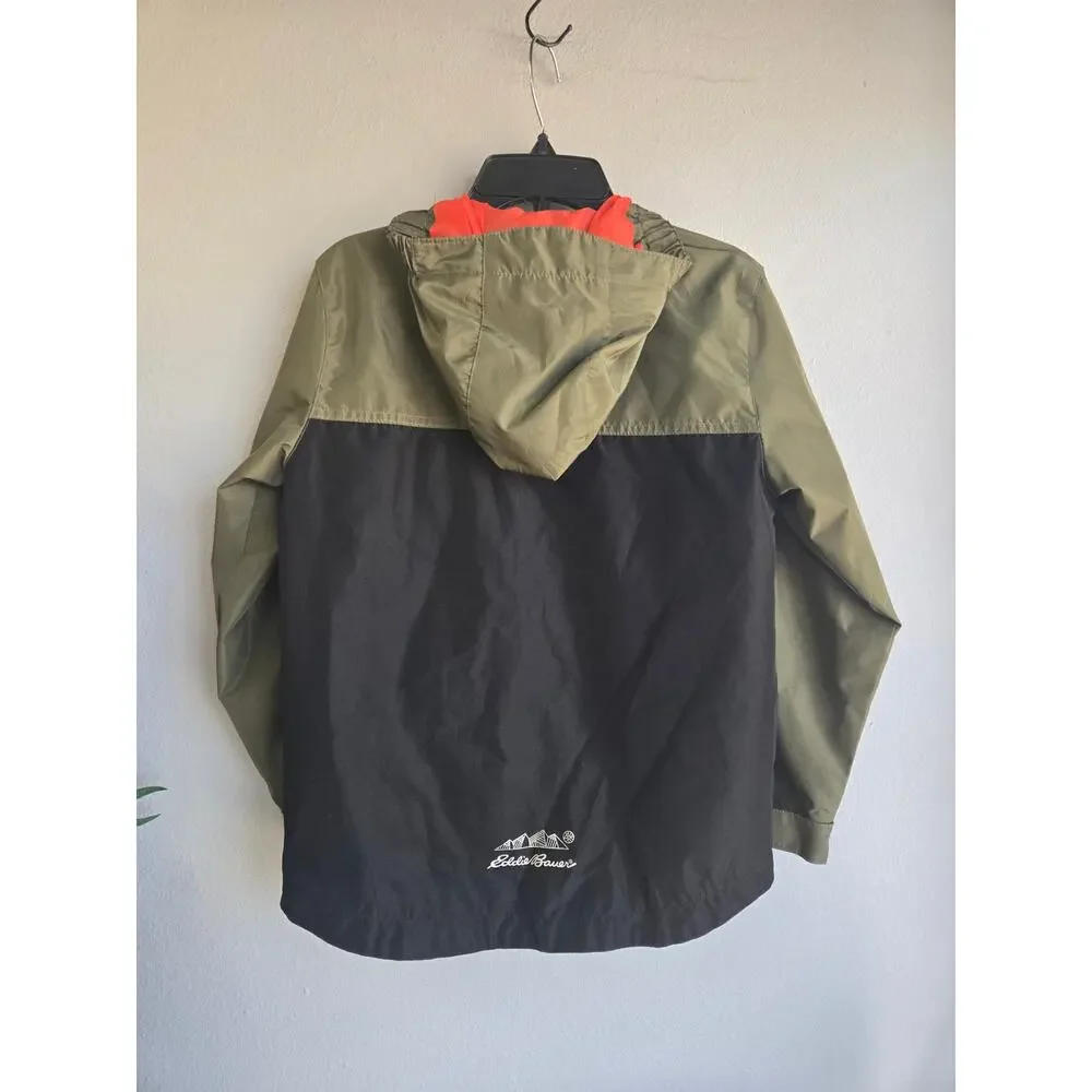 Eddie‎ Bauer Kids Colorblock Hooded Windbreaker Jacket Olive Black S 7/8
